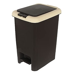 kuber industries 65 ltr plastic press-top step-on push amp pedal dustbin for home kitchen office and bathroom garbage with lid black amp cream