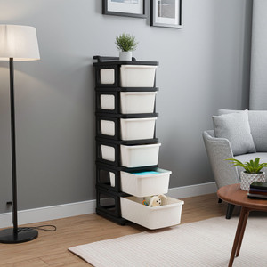 kuber industries 6 layer modular drawer storage rack with wheel for home  office  white  black plastic free standing chest of drawers