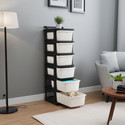 KUBER INDUSTRIES 6 Layer Modular Drawer Storage Rack with Wheel for Home & Office | White & Black Plastic Free Standing Chest of Drawers