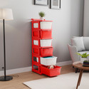 KUBER INDUSTRIES 6 Layer Modular Drawer Storage Rack with Wheels for Home & Office | White & Red Plastic Free Standing Chest of Drawers