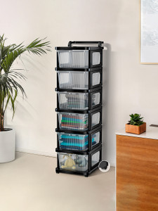 kuber industries 6 layer plastic modular storage drawer organizer with wheels  transparent black plastic free standing chest of drawers