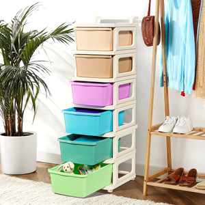 kuber industries 6 layer plastic modular storage drawer organizer with wheels  multicolor plastic free standing chest of drawers