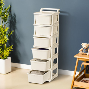 kuber industries 6 layer plastic modular storage drawer organizer with wheels  ivory plastic free standing chest of drawers