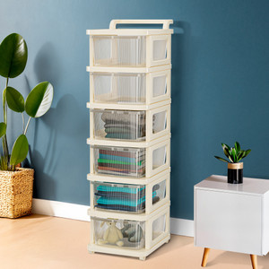 kuber industries 6 layer plastic modular storage drawer organizer with wheels  transparent ivory plastic free standing chest of drawers