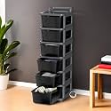 Kuber Industries 6 Layer Heavy Duty Plastic Storage Drawer with Wheels | Modular Cabinet for Bedroom, Office, Home | Chest of Drawers Organiser for Cosmetics, Kitchen items, Toys | Grey &amp; Black