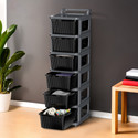 KUBER INDUSTRIES 6 Layer Plastic Modular Storage Drawer Organizer with Wheels | Grey & Black Plastic Free Standing Chest of Drawers