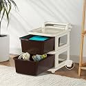 Kuber Industries 2 Layer Plastic Modular Storage Drawer Organizer with Wheels | Chest of Drawer Storage Box for Living Room, Office, School and Home | Toys Organiser for Kids Room | Ivory &amp; Brown
