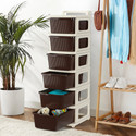 KUBER INDUSTRIES 6 Layer Plastic Modular Storage Drawer Organizer with Wheels | Ivory & Brown Plastic Free Standing Chest of Drawers