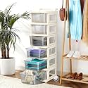 Kuber Industries 6 Layer Plastic Modular Storage Drawer Organizer with Wheels | Chest of Drawer Storage Box for Living Room, Office, School and Home | Toys Organiser for Kids Room | Transparent Ivory