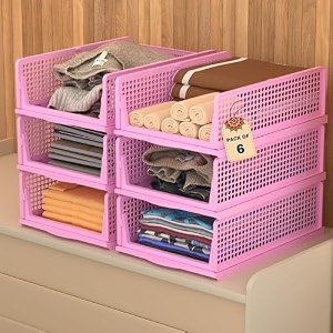 kuber industries 12 pcs foldable kids wardrobe organizer for clothes storage  stackable slide out baby dress organiser for wardrobe - home organizers for girls cupboard closet  blue