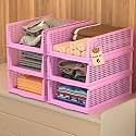 Kuber Industries 12 Pcs Foldable Kids Wardrobe Organizer for Clothes Storage | Stackable Slide Out Baby Dress Organiser for Wardrobe - Home Organizers for Girls Cupboard Closet | Blue