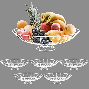 kuber industries 6 pcs metal fruits amp vegetables basket bowl with holding stand  veggie baskets for dining table accessories  storage bowls for decorative pantry  wrought - white