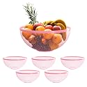 Kuber Industries 6 Pcs Metal Fruits &amp; Vegetables Basket Bowl | Veggie Baskets for Dining Table Accessories | Storage Bowls for Decorative Pantry, Home &amp; Kitchen Multi-Purpose Use - Pink