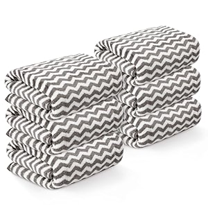 kuber industries 6 pcs microfiber 19x38 inch soft face towels for women and men  280 gsm quick dry amp absorbent hanging hand towels for wash basin bathroom kitchen and home  zig zag - grey