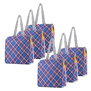 kuber industries 6 pcs polyester office lunch bag for men amp women  multi-purpose travel tiffin carry bag  perfect for picnic college school use  shopping amp grocery bag  pixel check - blue