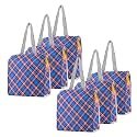 Kuber Industries 6 Pcs Polyester Office Lunch Bag for Men &amp; Women | Multi-Purpose Travel Tiffin Carry Bag | Perfect for Picnic, College, School Use | Shopping &amp; Grocery Bag | Pixel Check - Blue