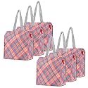 Kuber Industries 6 Pcs Polyester Office Lunch Bag for Men &amp; Women | Multi-Purpose Travel Tiffin Carry Bag | Perfect for Picnic, College, School Use | Shopping &amp; Grocery Bag | Pixel Check - Orange