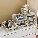 Kuber Industries 6 Pcs Set Plastic Stackable Wardrobe Organizer Rack for Storage | Multipurpose Sliding Basket for Modular Kitchen and Bathroom Countertop | Beige