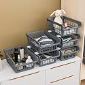 Kuber Industries 6 Pcs Set Plastic Stackable Wardrobe Organizer Rack for Storage | Multipurpose Sliding Basket for Modular Kitchen and Bathroom Countertop | Grey