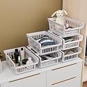 Kuber Industries 6 Pcs Set Plastic Stackable Wardrobe Organizer Rack for Storage | Multipurpose Sliding Basket for Modular Kitchen and Bathroom Countertop | Beige