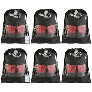kuber industries 6 piece non woven travel shoe cover string bag organizer black -ctmtc039514