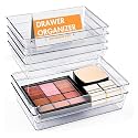 Kuber Industries Acrylic (6 Piece Set) Storage Organizer (3x6 Inch) Kitchen &amp; Makeup Organizer Tray Set | Drawer Divider Tray | Multi-Purpose Desk Organizer | Stationery Organizer | Transparent