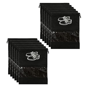 kuber industries shoe cover for travelingnon woven drawstring bagshoe bags for shoes slipper heelstransparent windowpack of 12 black