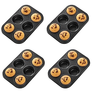 kuber industries 6 slots non-stick cup cake traycup cake mould for bakingidol for muffin small cake-pack of 4 black