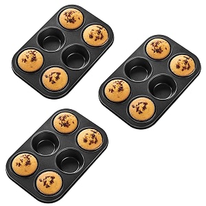 kuber industries 6 slots non-stick cup cake traycup cake mould for bakingidol for muffin small cake-pack of 3 black