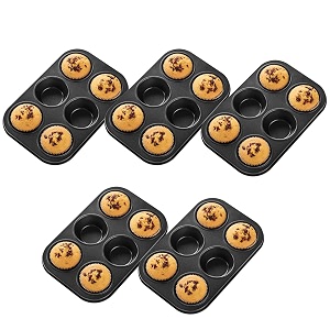 kuber industries 6 slots non-stick cup cake traycup cake mould for bakingidol for muffin small cake-pack of 5 black