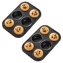 Kuber Industries 6 Slots Non-Stick Cup Cake Tray|Cup Cake Mould for Baking|Idol for Muffin, Small Cake-Pack of 2 (Black)