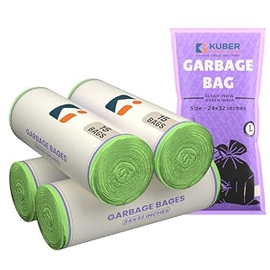 kuber industries 60 bags 4 rolls green garbage bags 24x32 inches  garbage covers for home office and restaurants  odour free trash bags  wet and dry dust bin covers for daily waste