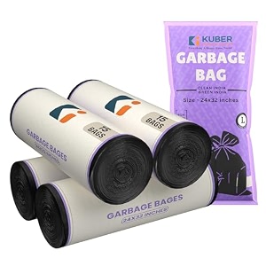 kuber industries 60 bags 4 rolls black garbage bags 24x32 inches  garbage covers for home office and restaurants  odour free trash bags  wet and dry dust bin covers for daily waste