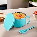 Kuber Industries 600ml Airtight-Lid Stainless Steel Soup Bowl with Spoon &amp; Holder | Leakproof Food Container for Noodles Pasta &amp; Milk | Maggie Bowl &amp; Souptok for Eating | Blue