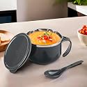 Kuber Industries 600ml Airtight-Lid Stainless Steel Soup Bowl with Spoon &amp; Holder | Leakproof Food Container for Noodles Pasta &amp; Milk | Maggie Bowl &amp; Souptok for Eating | Grey