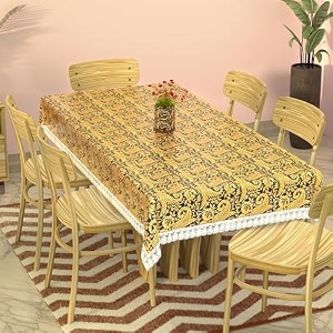 kuber industries 60x90 inches waterproof rectangular dining table cover 6 seater for kitchen  aesthetic dinner table cover cloth for living room amp house  golden check print - pink