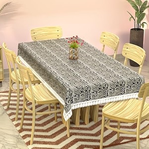 kuber industries 60x90 inches waterproof rectangular dining table cover 6 seater for kitchen  aesthetic dinner table cover cloth for living room amp house  golden check print - pink