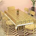 Kuber Industries 60x90 Inches, Waterproof Rectangular Dining Table Cover 6 Seater for Kitchen | Aesthetic Dinner Table Cover Cloth for Living Room &amp; House | Golden Check Print - Pink