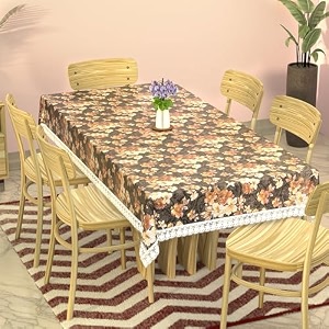 kuber industries 60x90 inches waterproof rectangular dining table cover 6 seater for kitchen  aesthetic dinner table cover cloth for living room amp house  golden check print - pink