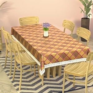 kuber industries 60x90 inches waterproof rectangular dining table cover 6 seater for kitchen  aesthetic dinner table cover cloth for living room amp house  golden check print - pink
