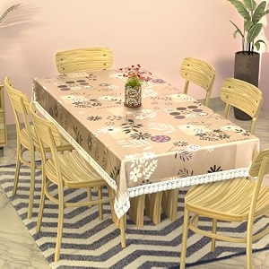 kuber industries 60x90 inches waterproof rectangular dining table cover 6 seater for kitchen  aesthetic dinner table cover cloth for living room amp house  golden check print - pink