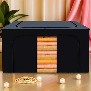 kuber industries pack of 2 clothes storage box  66 liter foldable steel frame clothes organizer  underbed storage bag  storage box for wardrobe-saree-shirts and blankets  grey amp black