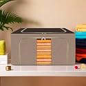 Kuber Industries Pack of 2 Clothes Storage Box | 66 Liter Foldable Steel Frame Clothes Organizer | Underbed Storage Bag | Storage Box For Wardrobe-Saree-Shirts And Blankets | Grey &amp; Black