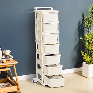 kuber industries 7 layer heavy duty plastic storage drawer with wheels  modular cabinet for bedroom office home  chest of drawers organiser for cosmetics kitchen items toys storage  ivory