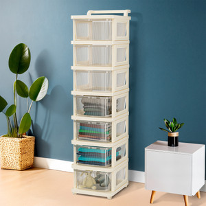 kuber industries 7 layer plastic modular storage drawer organizer with wheels  transparent ivory plastic free standing chest of drawers
