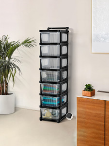 kuber industries 7 layer plastic modular storage drawer organizer with wheels  transparent black plastic free standing chest of drawers