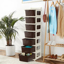 KUBER INDUSTRIES 7 Layer Plastic Modular Storage Drawer Organizer with Wheels | Ivory & Brown Plastic Free Standing Chest of Drawers
