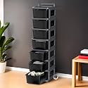Kuber Industries 7 Layer Heavy Duty Plastic Storage Drawer with Wheels | Modular Cabinet for Bedroom, Office, Home | Chest of Drawers Organiser for Cosmetics, Kitchen items, Toys | Grey &amp; Black