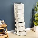 Kuber Industries 7 Layer Heavy Duty Plastic Storage Drawer with Wheels | Modular Cabinet for Bedroom, Office, Home | Chest of Drawers Organiser for Cosmetics, Kitchen items, Toys Storage | Ivory