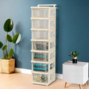 KUBER INDUSTRIES 7 Layer Plastic Modular Storage Drawer Organizer with Wheels | Transparent Ivory Plastic Free Standing Chest of Drawers